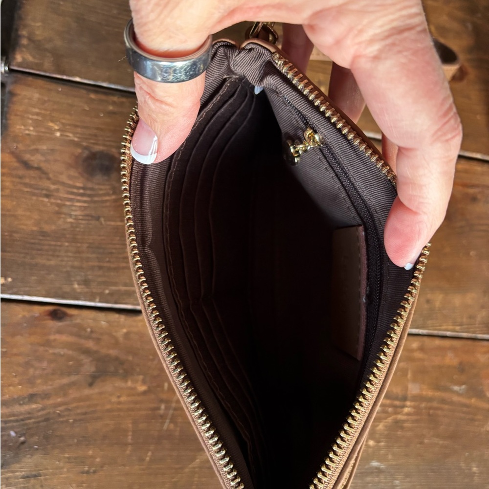 Brown Leather Wristlet Clutch - Picture 3 of 6